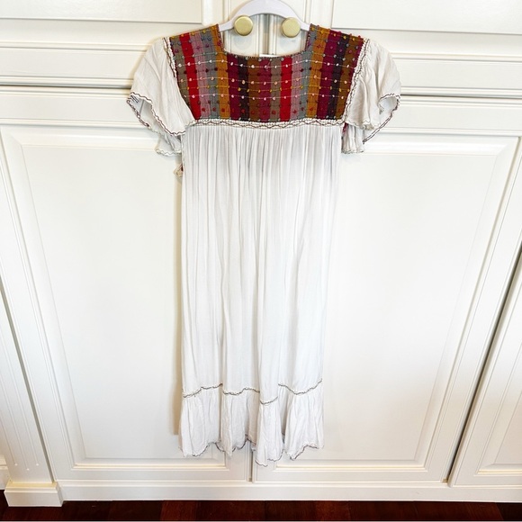 Mexican Chiappas Hand Embroidered Soft Natural Cotton Midi Dress Mayan Style HTF - Picture 8 of 12